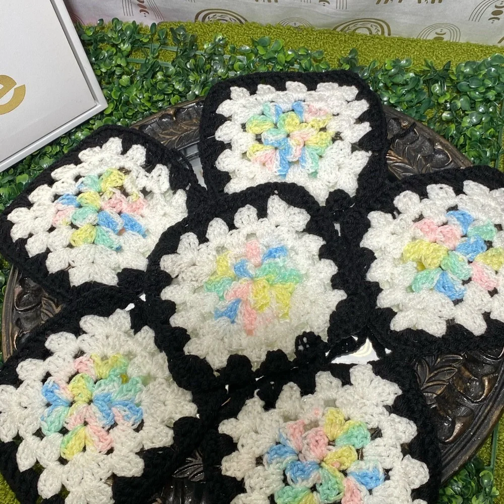 Handmade Crochet Kitchen Linens Set - Black and White